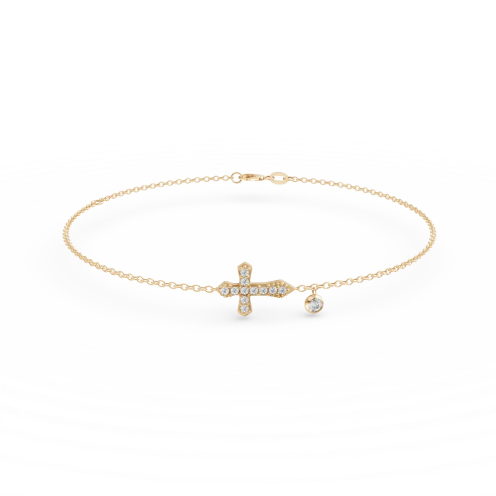 Bratara din aur galben cu pandantiv cruce si zirconii