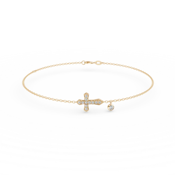 Bratara din aur galben cu pandantiv cruce si zirconii
