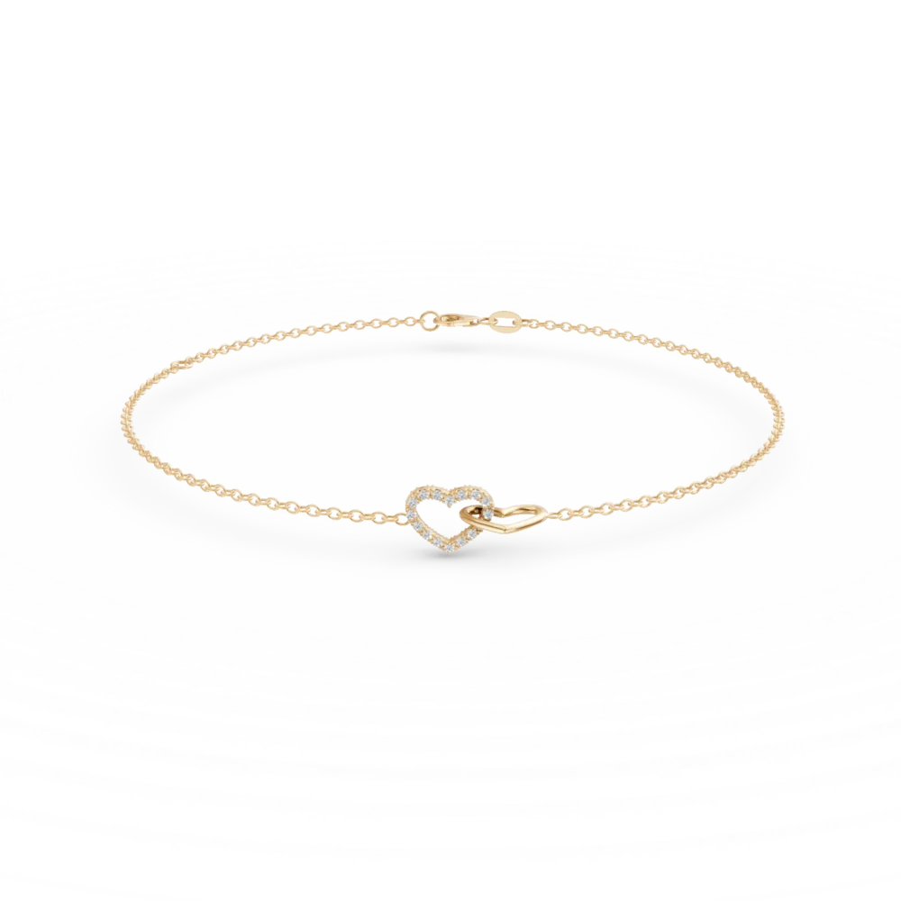 Bratara din aur galben cu pandantiv inimi si zirconii