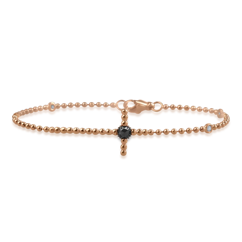 Bratara din aur roz cu diamant negru rose de 0.2ct si diamante transparente de 0.15ct