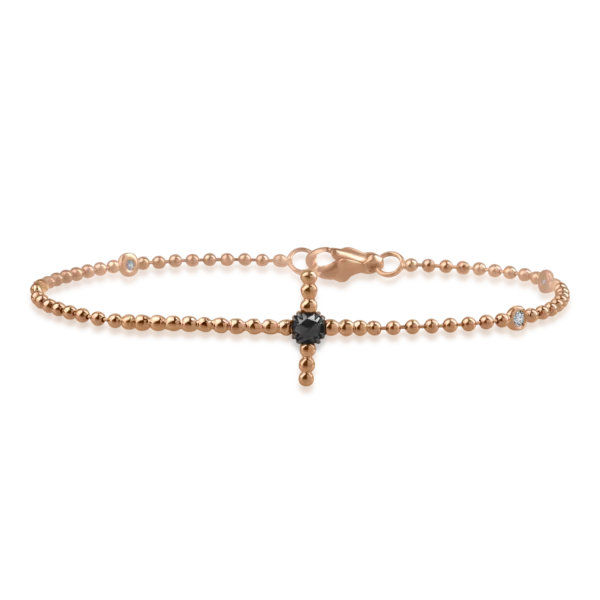 Bratara din aur roz cu diamant negru rose de 0.2ct si diamante transparente de 0.15ct