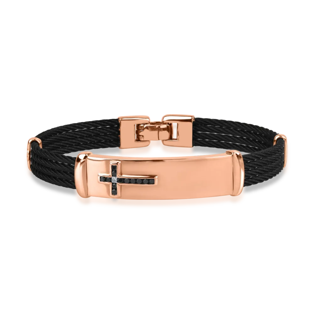 Bratara din aur roz cu diamant incolore princess de 0.02ct si diamante negre de 0.2ct