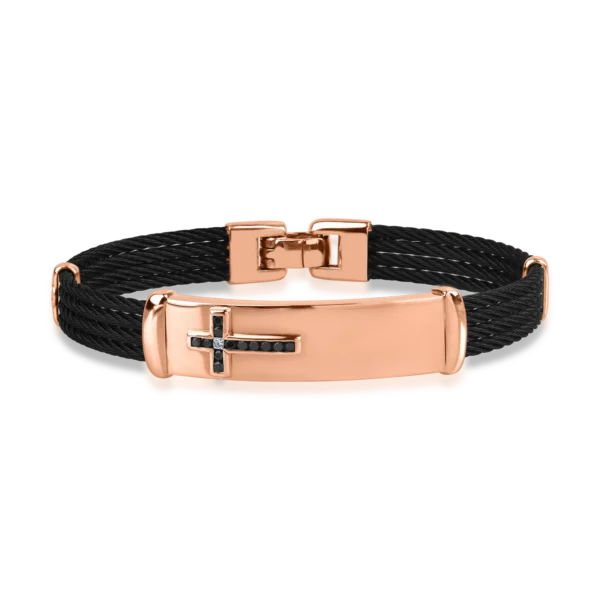 Bratara din aur roz cu diamant incolore princess de 0.02ct si diamante negre de 0.2ct