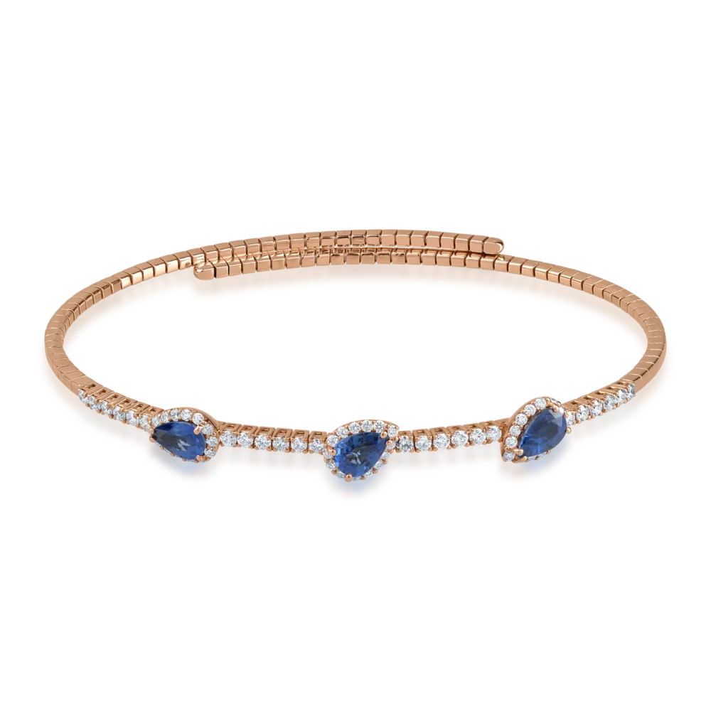 Bratara din aur roz cu safire pear de 1.6ct si diamante de 0.7ct