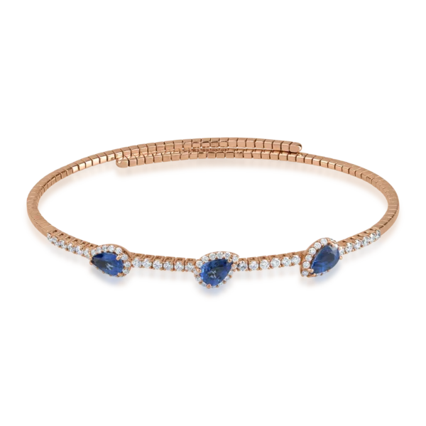 Bratara din aur roz cu safire pear de 1.6ct si diamante de 0.7ct
