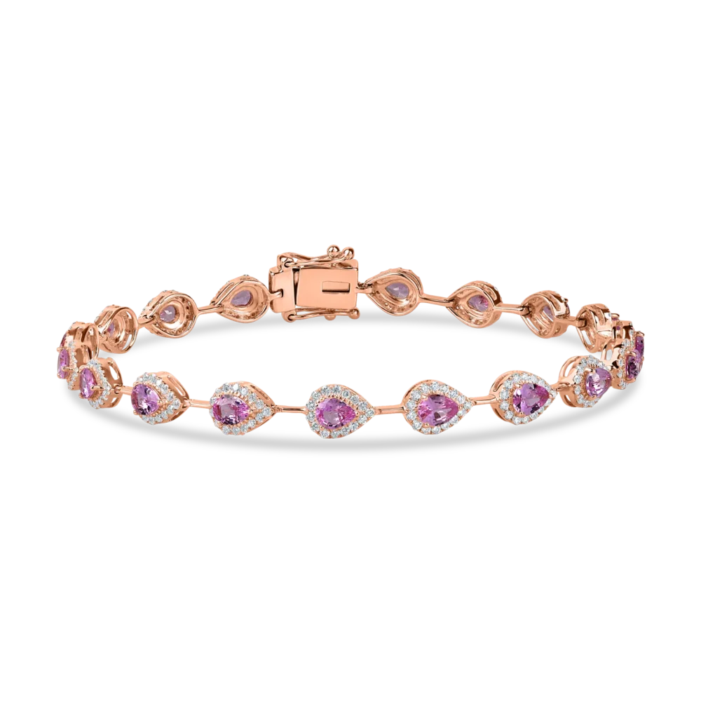 Bratara din aur roz cu safire roz pear de 3.2ct si diamante de 1.1ct