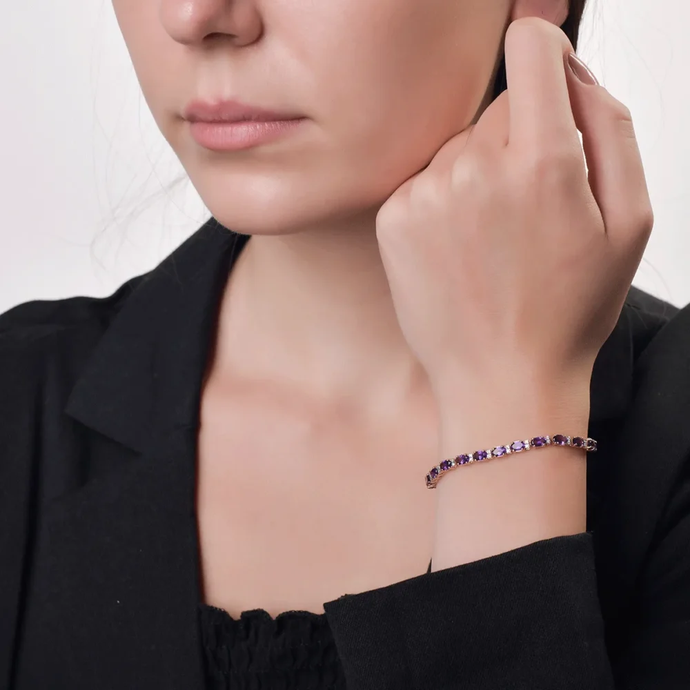 Bratara din aur roz cu ametiste ovale de 5.4ct si diamante de 0.27ct - imagine 2