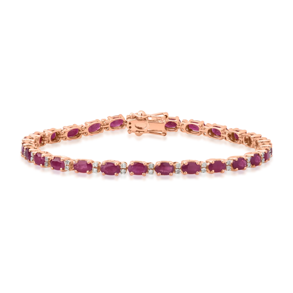 Bratara din aur roz cu rubine ovale de 7.37ct si diamante de 0.25ct