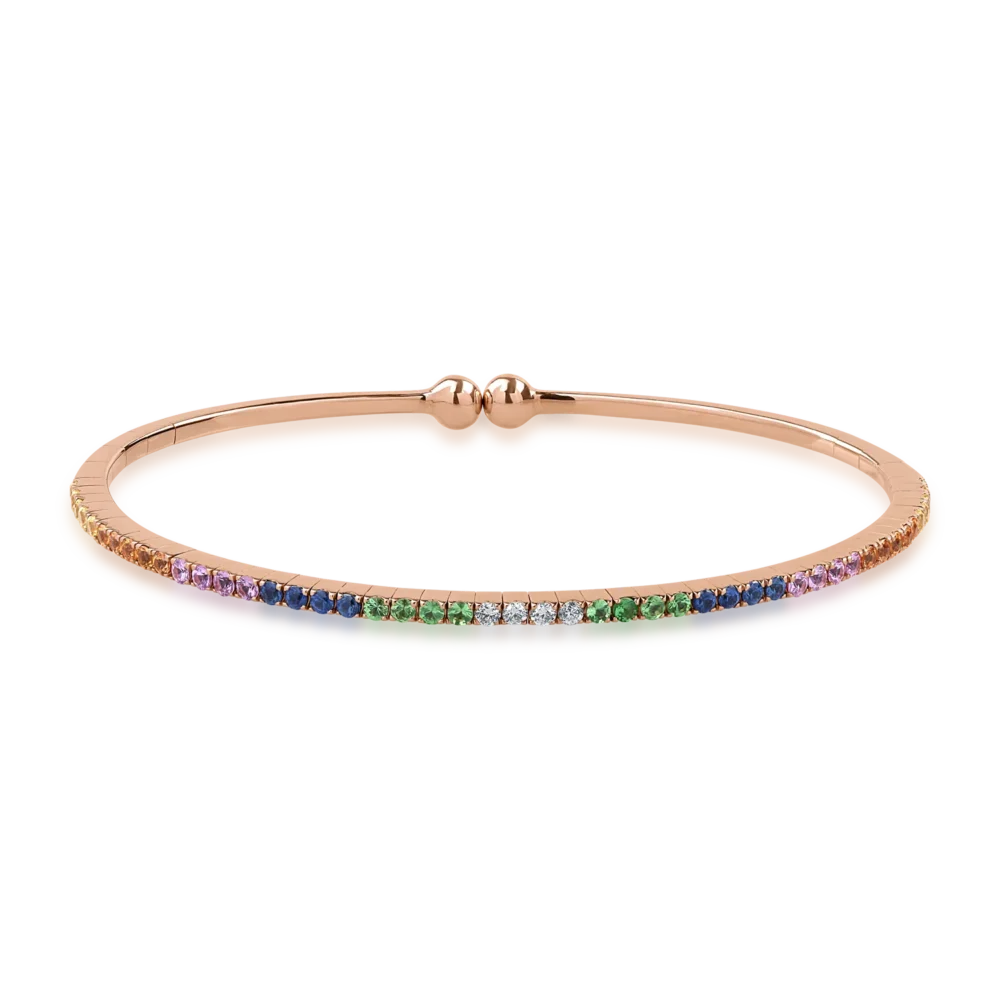 Bratara din aur roz cu safire multicolore de 1.24ct si diamante de 0.09ct