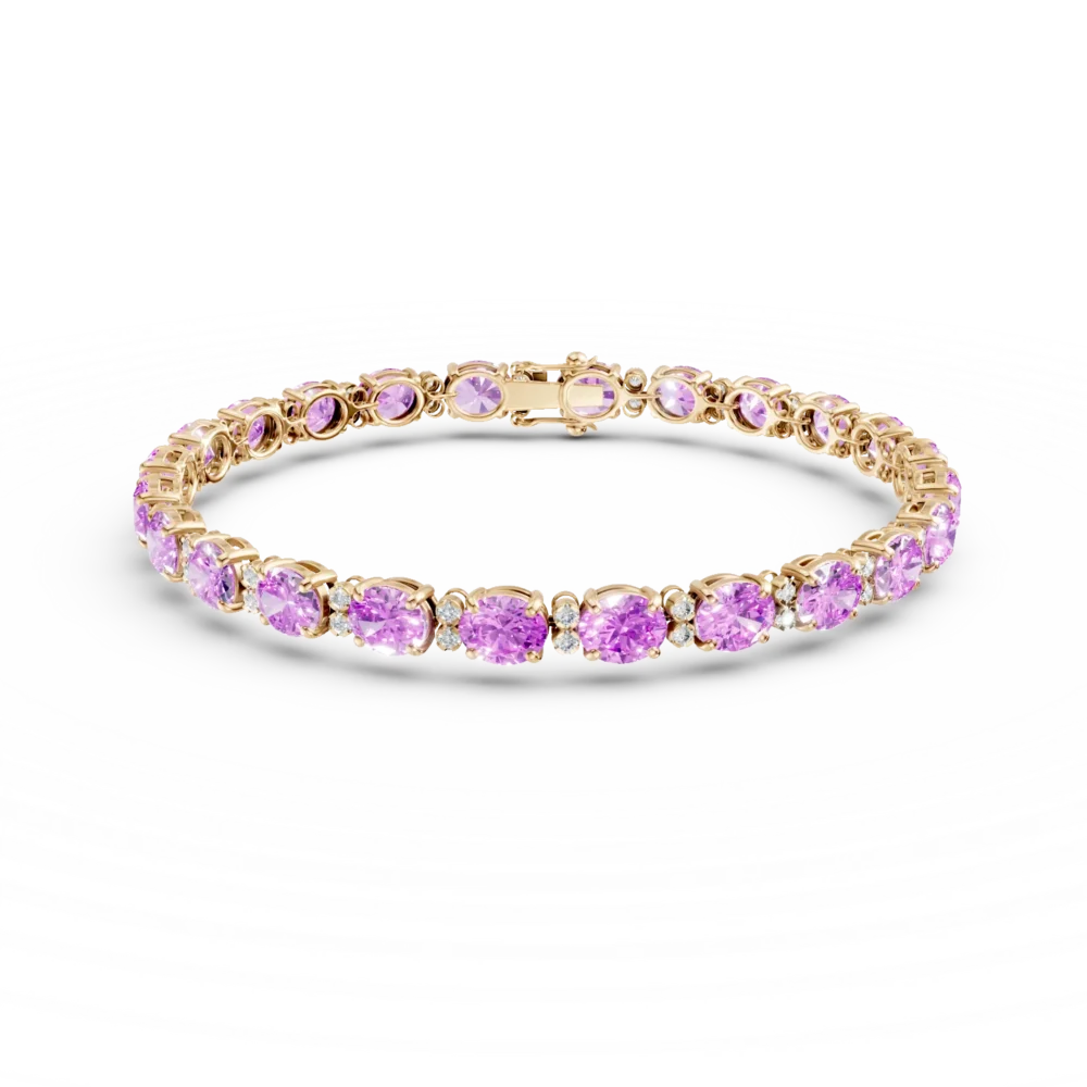 Bratara din aur roz cu safire roz ovale de 16.68ct si diamante de 0.46ct