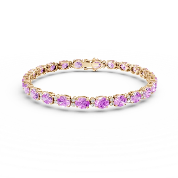 Bratara din aur roz cu safire roz ovale de 16.68ct si diamante de 0.46ct