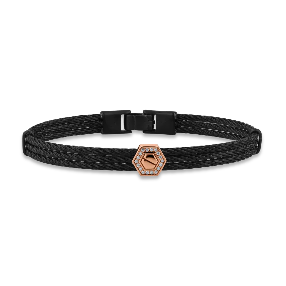 Bratara din aur roz si otel cu diamante de 0.07ct pentru barbati