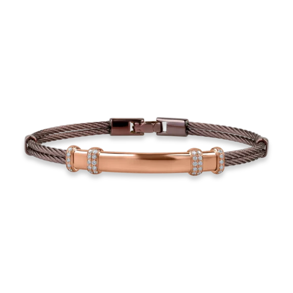 Bratara din aur roz si otel cu diamante de 0.25ct pentru barbati
