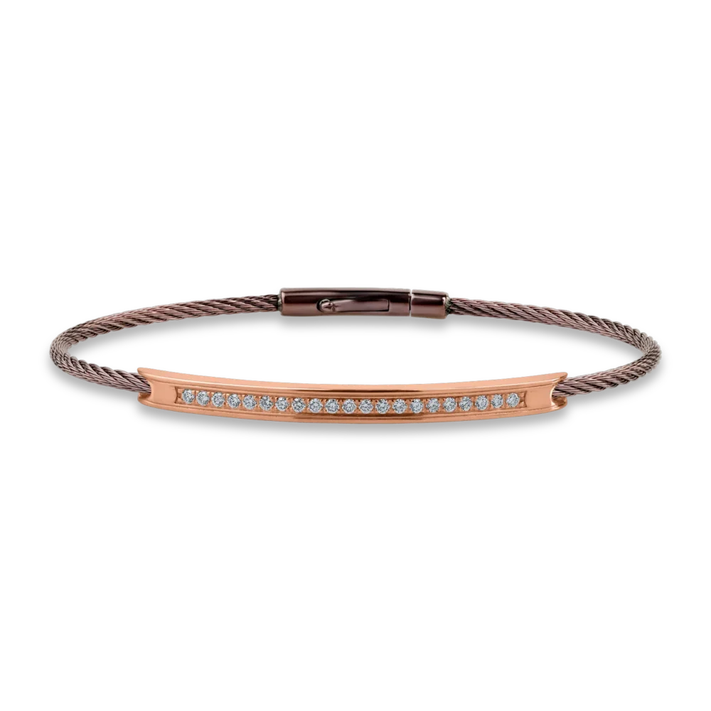 Bratara din aur roz si otel cu diamante de 0.3ct pentru barbati