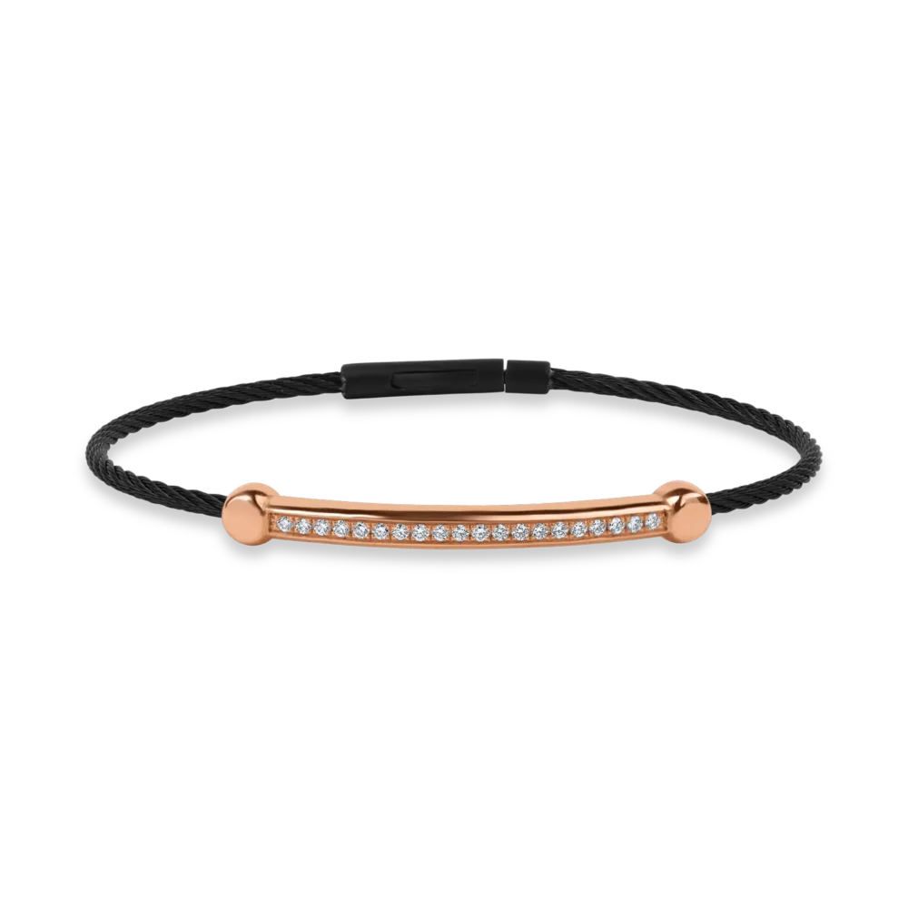 Bratara din aur roz si otel cu diamante de 0.3ct pentru barbati