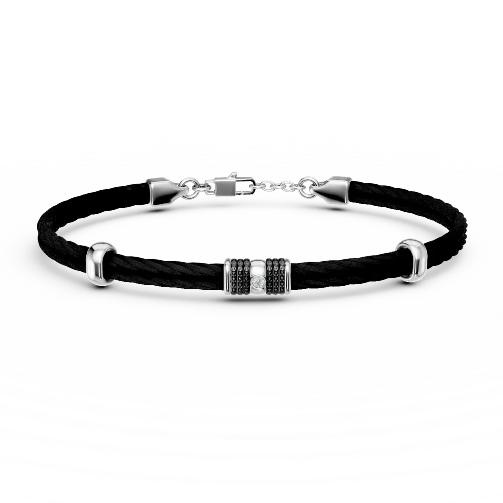 Bratara din otel alb-negru cu diamant de 0.002ct pentru barbati