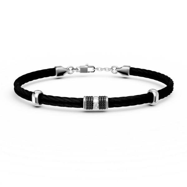 Bratara din otel alb-negru cu diamant de 0.002ct pentru barbati