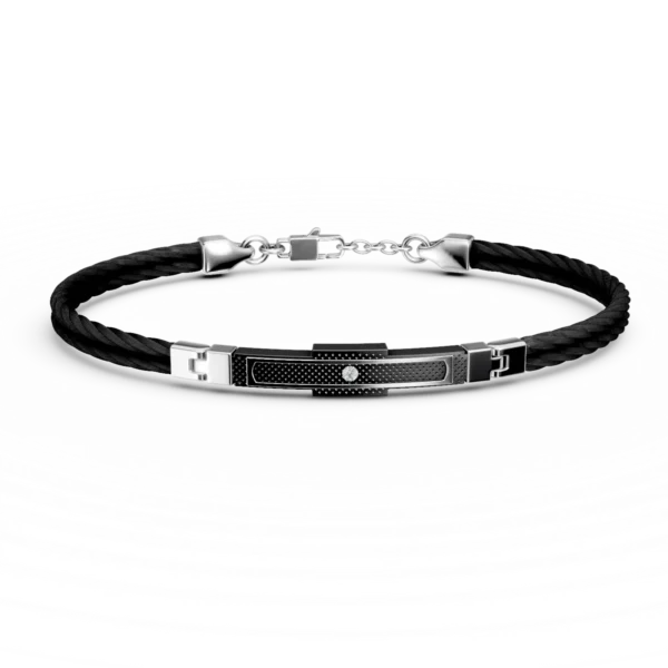 Bratara din otel alb-negru cu diamant de 0.002ct pentru barbati