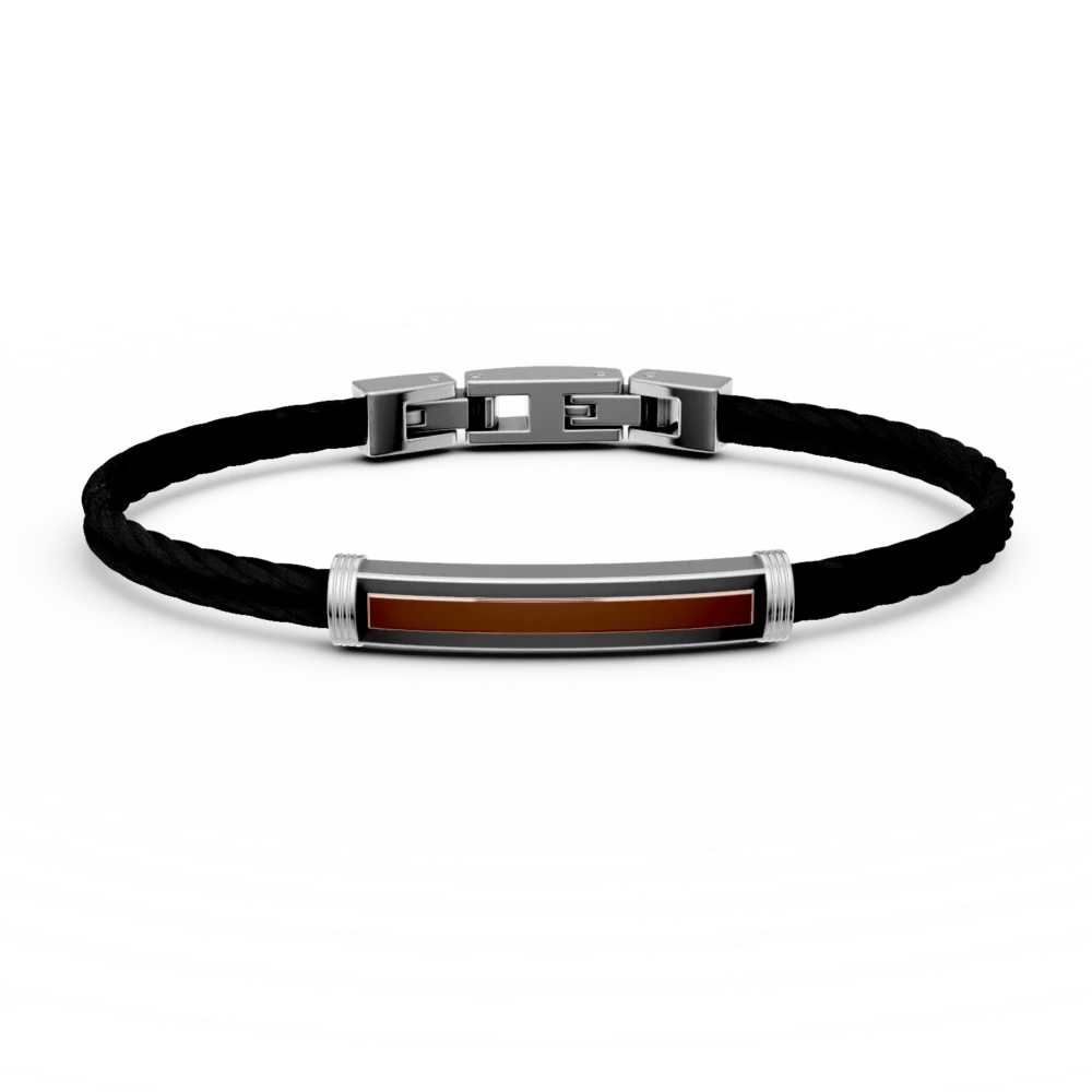 Bratara din otel alb-negru si aur roz pentru barbati