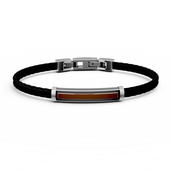 Bratara din otel alb-negru si aur roz pentru barbati