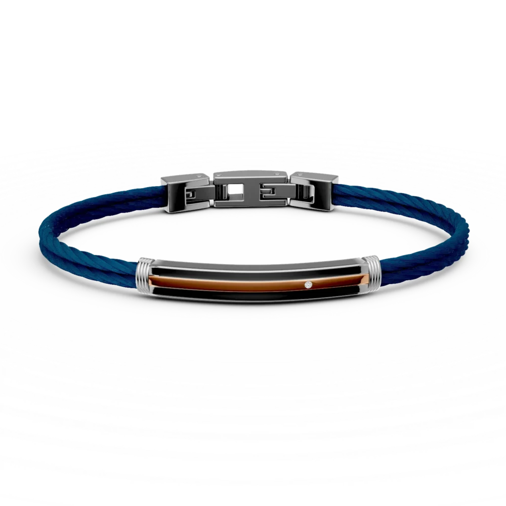 Bratara din otel alb-roz-albastru cu diamant 0.002ct pentru barbati