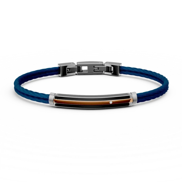 Bratara din otel alb-roz-albastru cu diamant 0.002ct pentru barbati