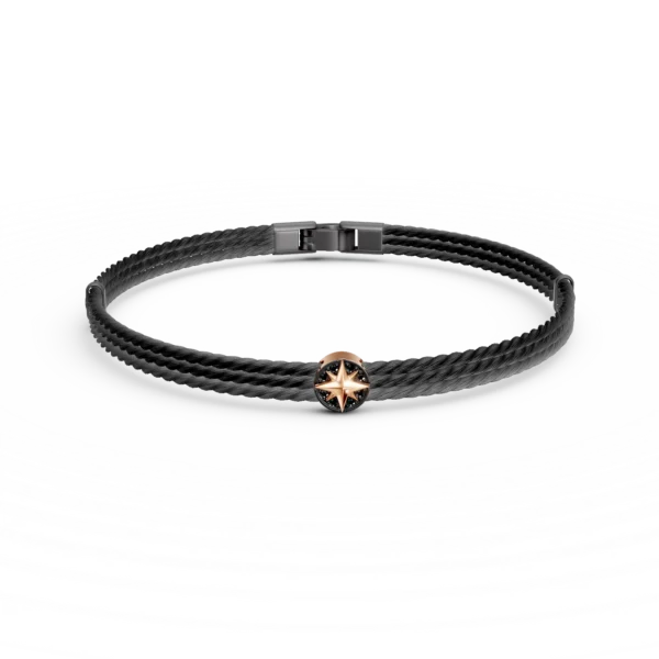 Bratara din otel si aur roz cu diamante negre de 0.08ct pentru barbati