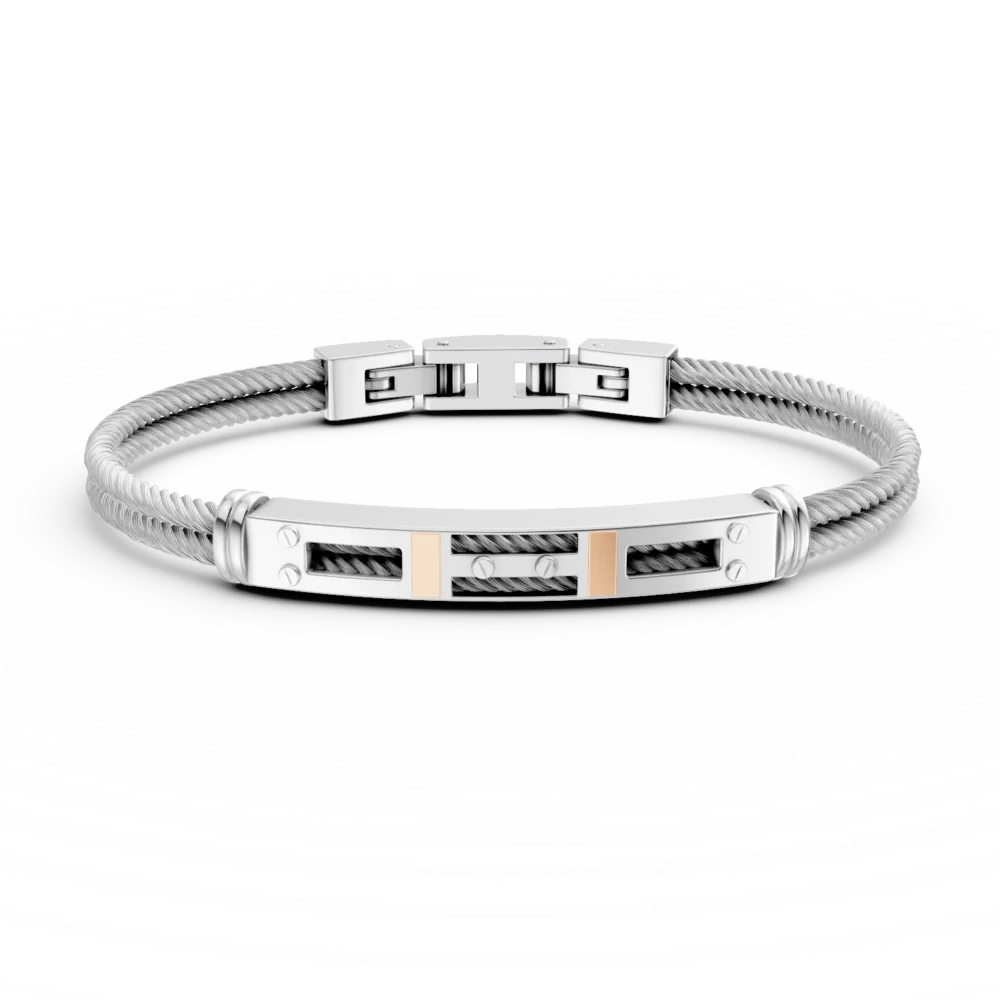 Bratara din otel si aur roz pentru barbati