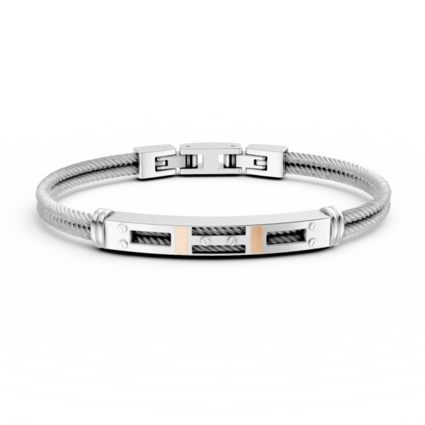 Bratara din otel si aur roz pentru barbati