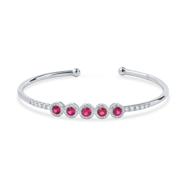 Bratara fixa deschisa din aur alb cu rubine si diamante de 1.8ct