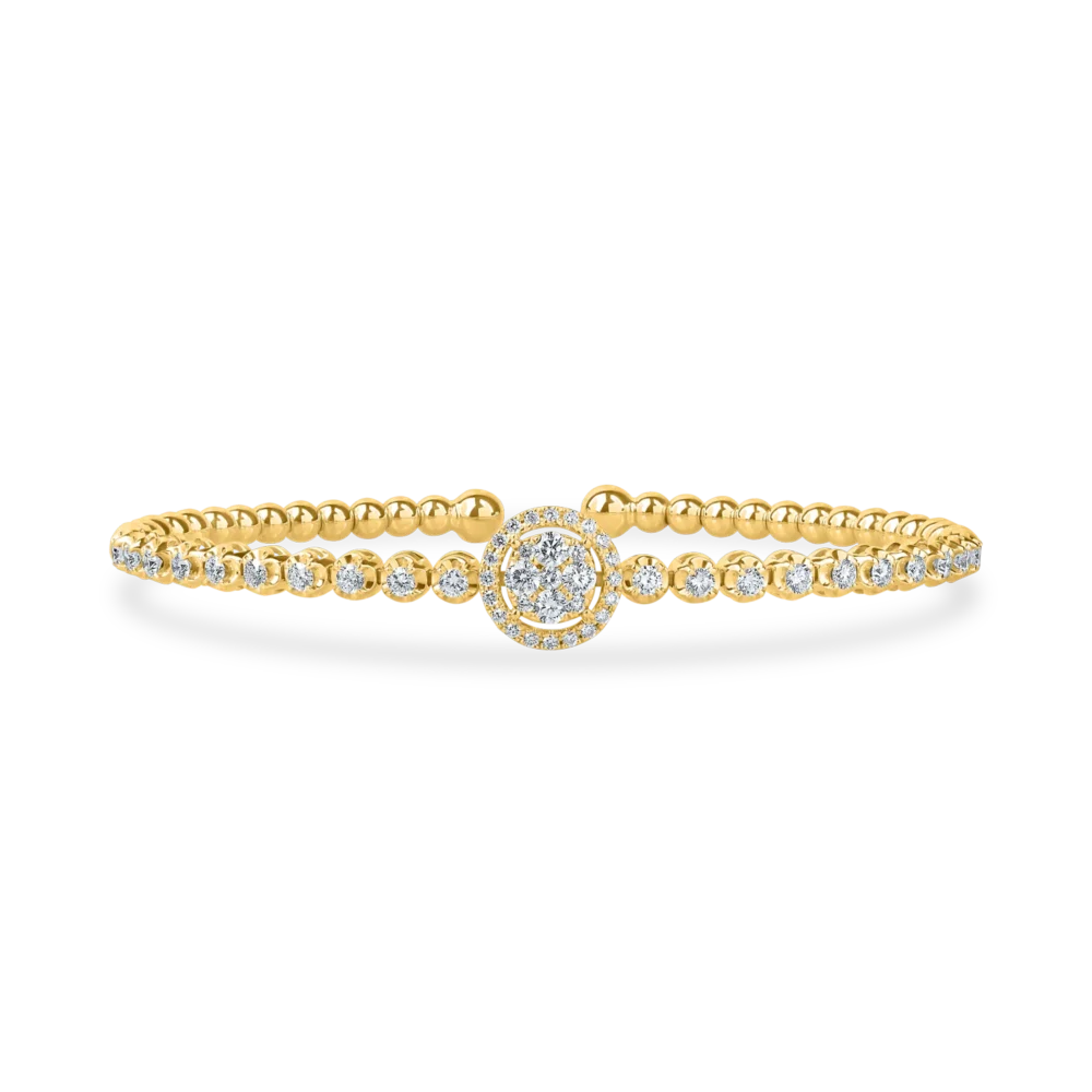 Bratara fixa deschisa din aur galben cu diamante de 0.9ct