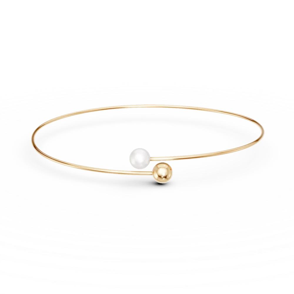 Bratara fixa deschisa din aur galben cu perla sintetica