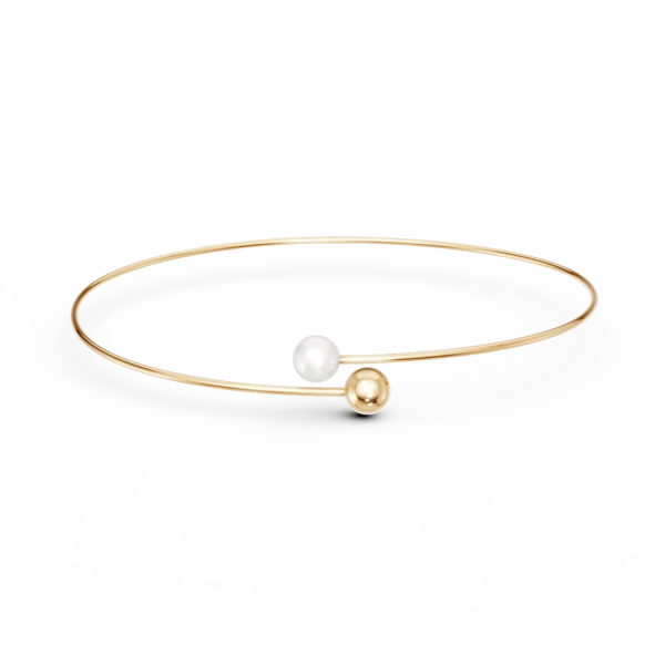 Bratara fixa deschisa din aur galben cu perla sintetica