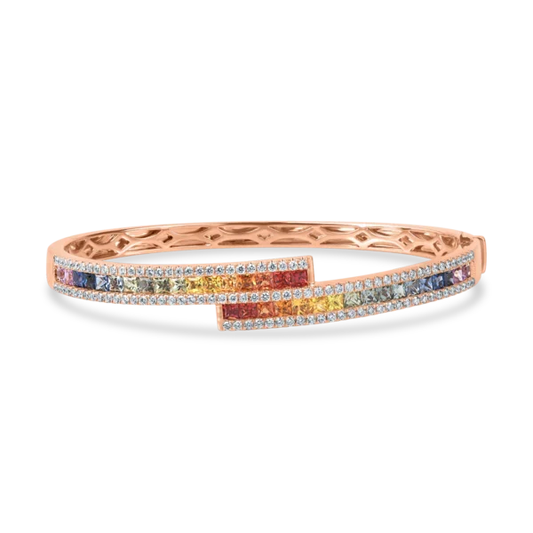 Bratara fixa din aur roz cu safire multicolore si diamante de 3.8ct