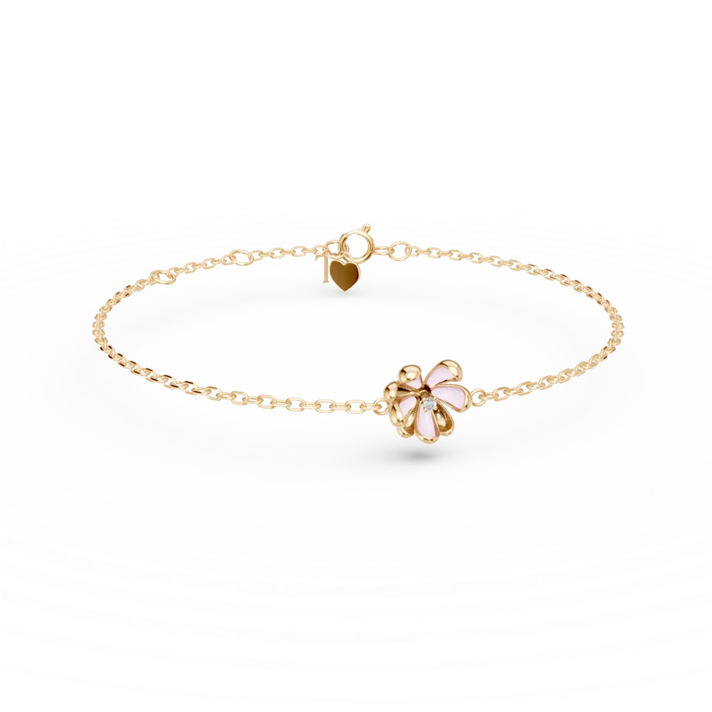 Bratara floare de tei din aur galben cu diamant de 0.01ct pentru copii