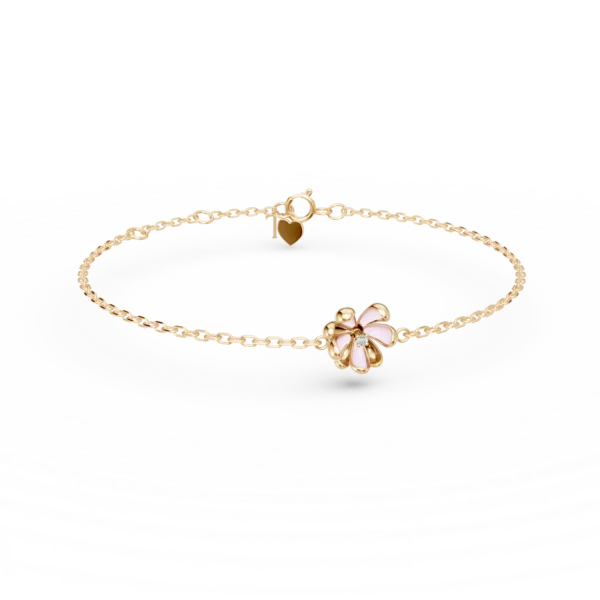 Bratara floare de tei din aur galben cu diamant de 0.01ct pentru copii