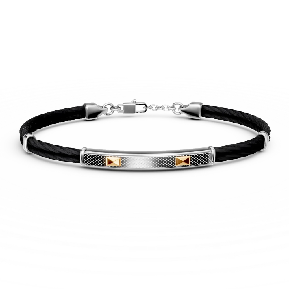 Bratara otel alb-negru si aur galben pentru barbati