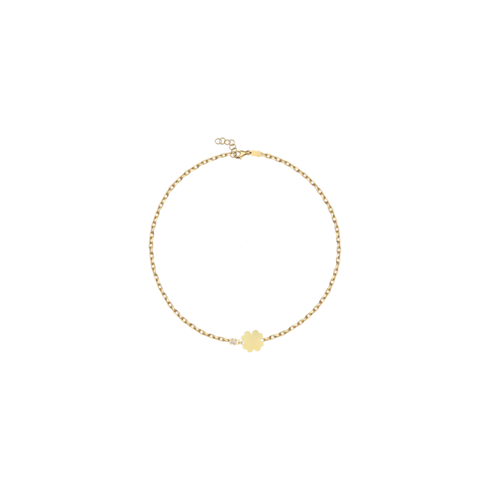 Bratara pentru copii cu trifoi din aur alb cu diamant de 0.02ct