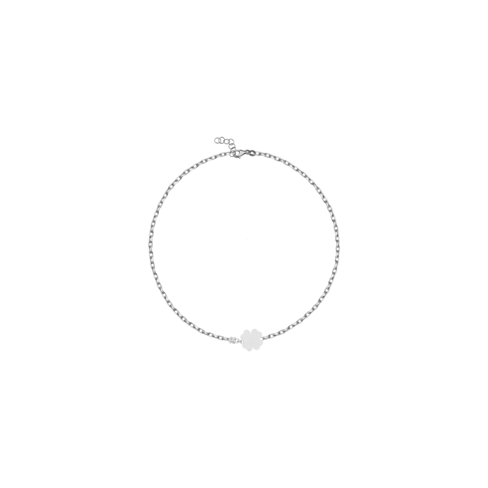 Bratara pentru copii cu trifoi din aur alb cu diamant de 0.02ct