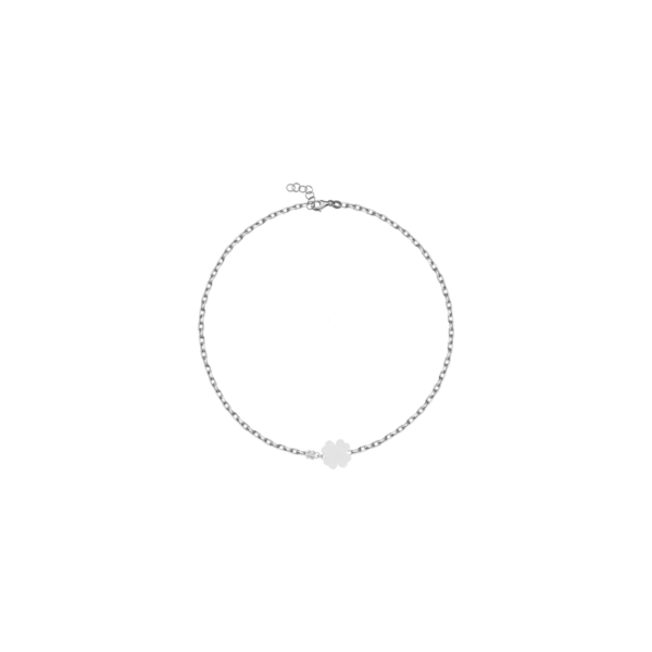 Bratara pentru copii cu trifoi din aur alb cu diamant de 0.02ct