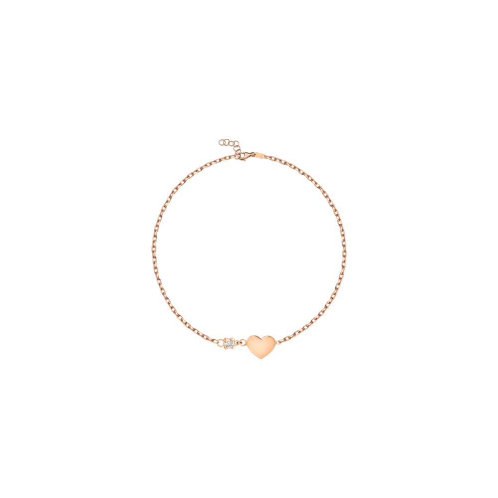 Bratara pentru copii din aur roz cu pandantiv inima si diamant de 0.02ct