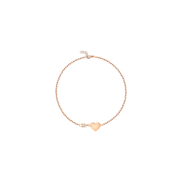 Bratara pentru copii din aur roz cu pandantiv inima si diamant de 0.02ct