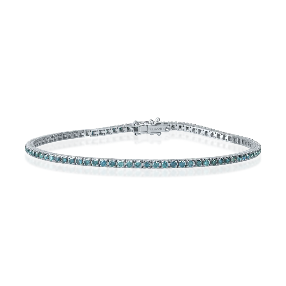 Bratara tennis din aur alb cu diamante albastre de 1.7ct