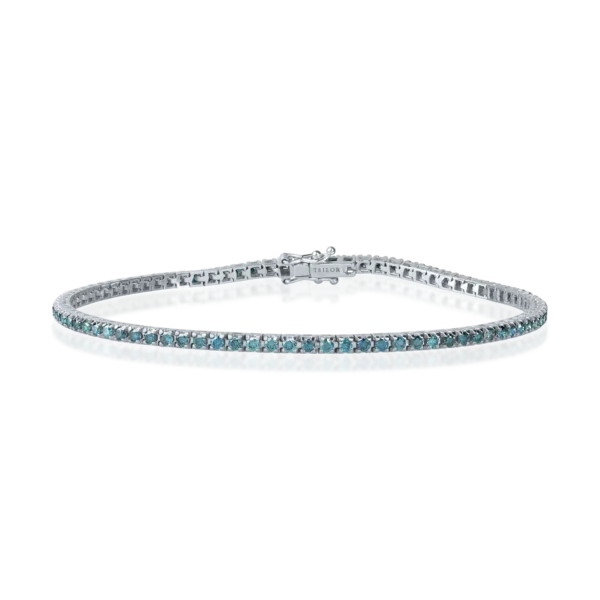 Bratara tennis din aur alb cu diamante albastre de 1.75ct