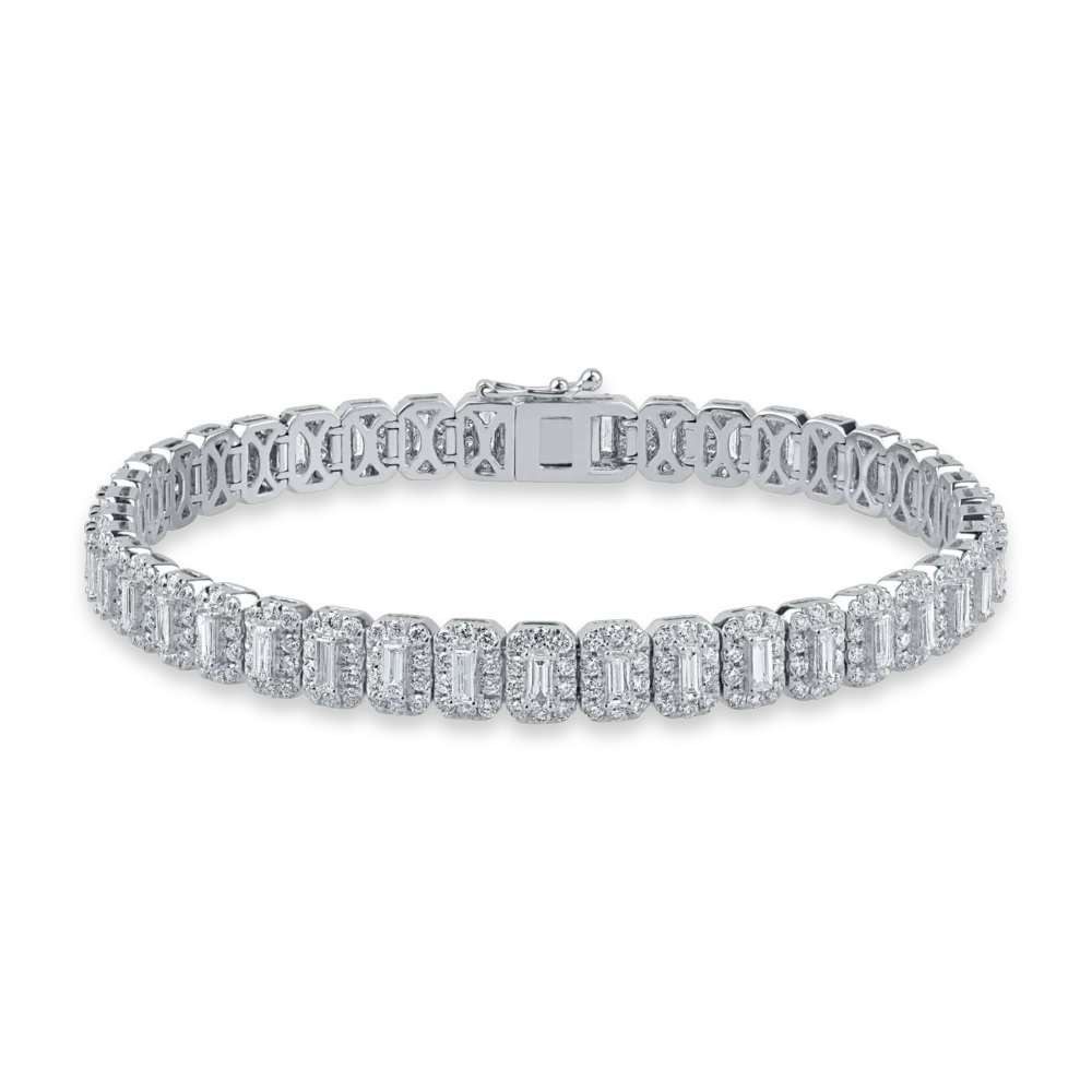 Bratara tennis din aur alb cu diamante baguette si rotunde de 1.48ct