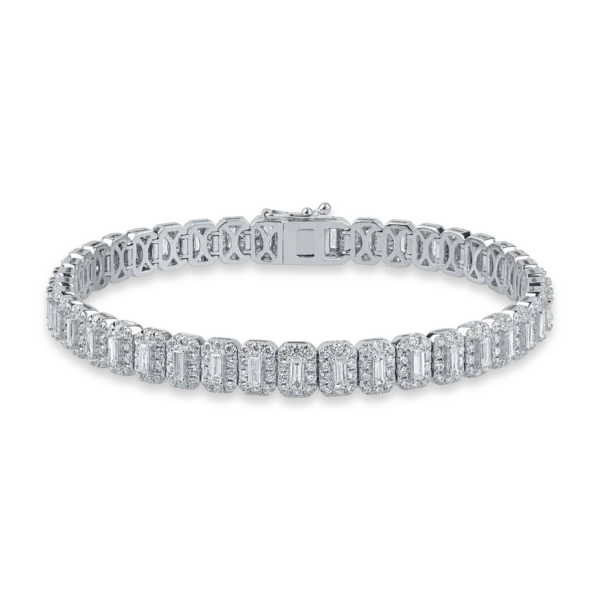 Bratara tennis din aur alb cu diamante baguette si rotunde de 1.48ct