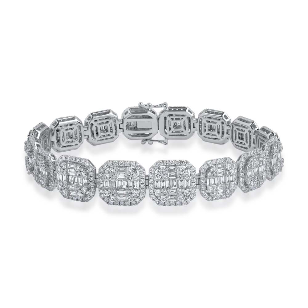 Bratara tennis din aur alb cu diamante baguette si rotunde de 10.94ct