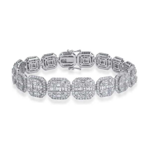 Bratara tennis din aur alb cu diamante baguette si rotunde de 10.94ct