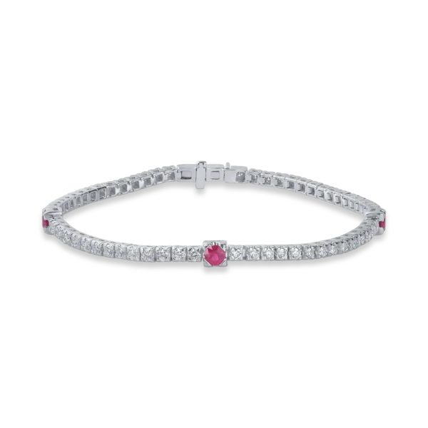 Bratara tennis din aur alb cu diamante de 2.1ct si rubine de 0.6ct