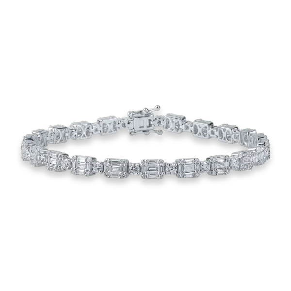 Bratara tennis din aur alb cu diamante baguette si rotunde de 3.7ct